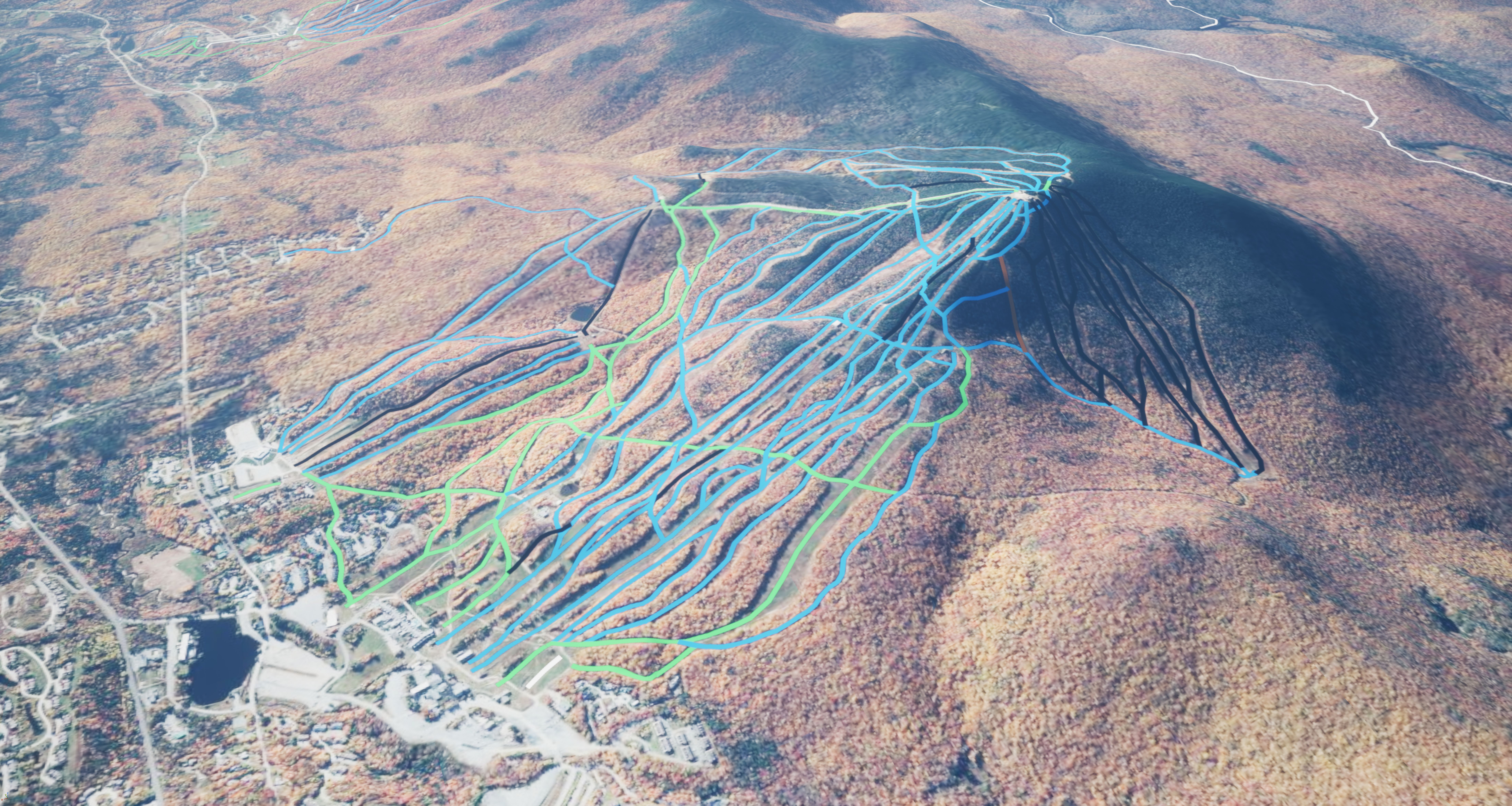 Difficulty of ski runs at Mount Snow, Vermont, USA, visualized using the CesiumVectorTilesRasterOverlay’s new styling capabilities. Data © OpenStreetMap contributors and OpenSkiMap.org.