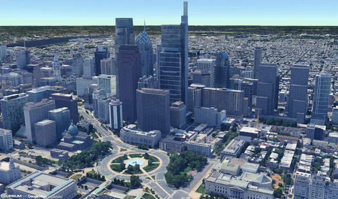 Google Photorealistic 3D Tiles of Philadelphia, Pennsylvania, USA.