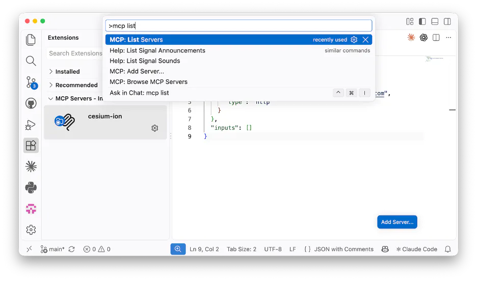 Activating the MCP server in VS Code