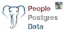 Elephant with "People. Postgres. Data" text on white background.