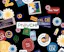 PhillyCHI graphics, with graphics that look like stickers: pretzel, PHLCHI, 100% UX, flowers, and others.