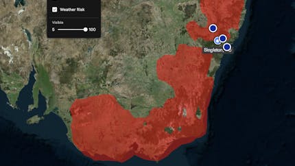 Weather risk, based on user-defined parameters, in Weatherverse Planner. Courtesy The Weather Company.