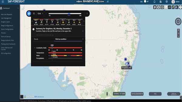 Weatherverse Planner deployed as a widget in CesiumJS-powered SAF-Foresight. Courtesy The Weather Company and SimCentric.