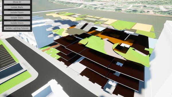 The same tileset with isolated floor views. Featured in Level 16_CesiumArchitecturalIsolateCategory in Cesium for Unreal Samples.