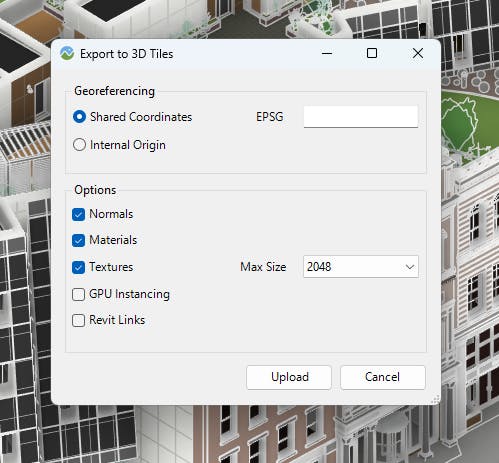 Cesium ion for Autodesk Revit: Review and select the desired preferences for your uploaded data.