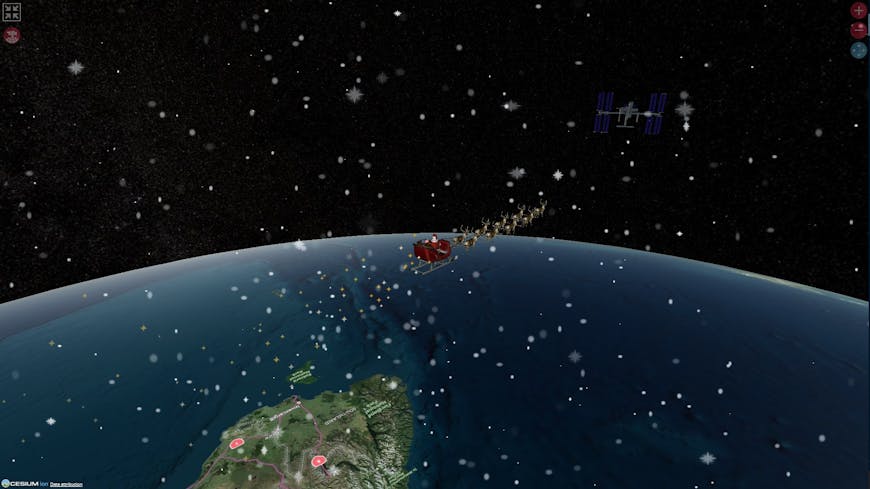 NORAD Tracks Santa: Santa and his reindeer fly over New Zealand on their way to the International Space Station.