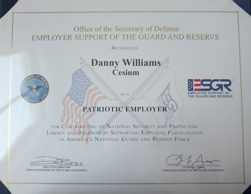 The Patriot Award recognizes the combined commitments of Danny Williams and Cesium.