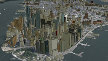 Overhead view of Cesium OSM Buildings of Manhattan