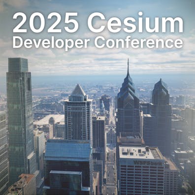 2025 Cesium Developer Conference text above Philadelphia skyline