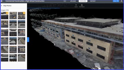 Photogrammetry of a new high school tiled as 3D Tiles and streamed to DroneDeploy’s custom viewer. Courtesy DroneDeploy.