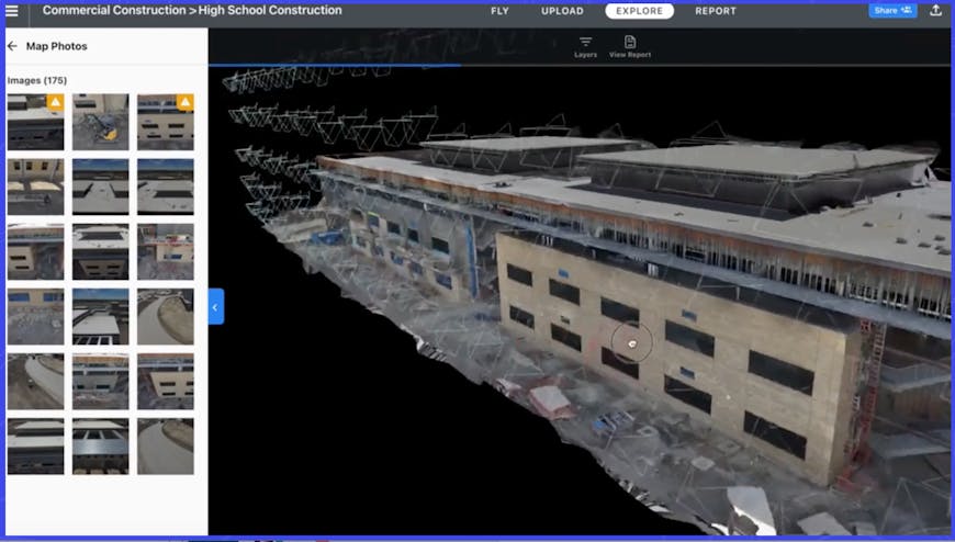 Photogrammetry of a new high school tiled as 3D Tiles and streamed to DroneDeploy’s custom viewer. Courtesy DroneDeploy.