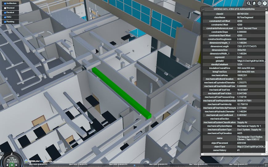 IFC attributes, property sets, and properties within 3D Tiles. Data source: BSI (2020) "Medical-Dental Test Files," buildingSMART International—accessible via GitHub.