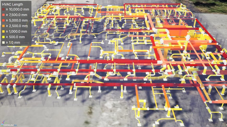 Color ramp shading based on an IFC length property in Cesium for Unreal. Data source: BSI (2020) "Medical-Dental Test Files," buildingSMART International—accessible via GitHub.