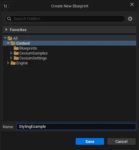 choosing a folder in the create blueprint section