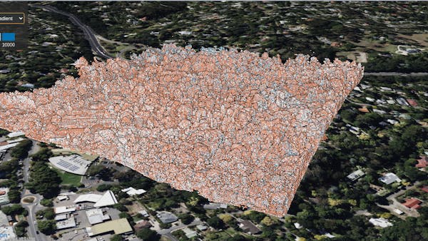 Aerometrex data of Stirling, South Australia, showing the “scan angle” property. The LiDAR scanner sweeps left to right (and vice versa). This shows a simple representation if the angle was positive or negative.
