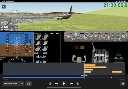 For 3D animations in the Postflight module, pilots see only their own flights, including those that may have triggered a safety event, such as descent speed above airline guidelines. Courtesy GE Aerospace, Software as a Service.