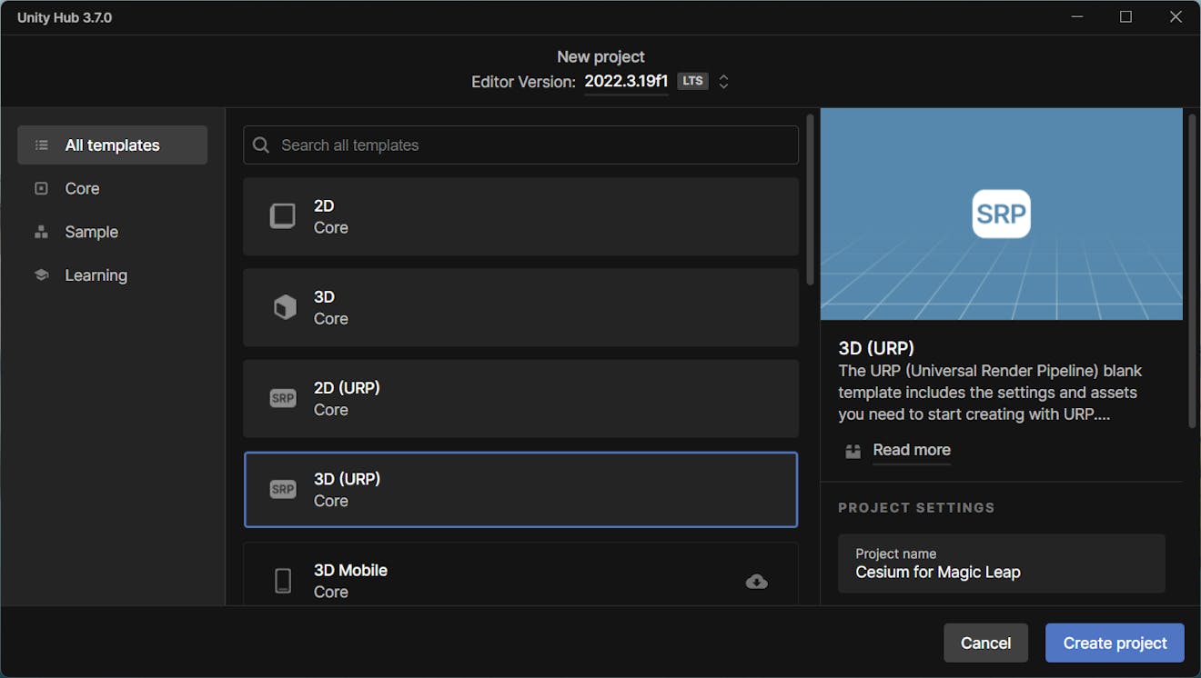 Cesium for Unity tutorial: Building an App for Magic Leap 2. Create New Project.