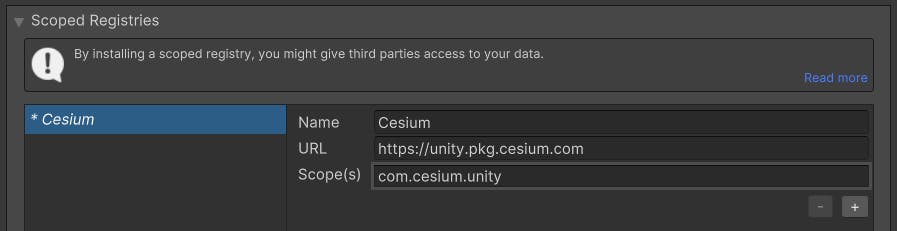 Cesium for Unity tutorial: Building an App for Magic Leap 2. Add a Scoped Registry.