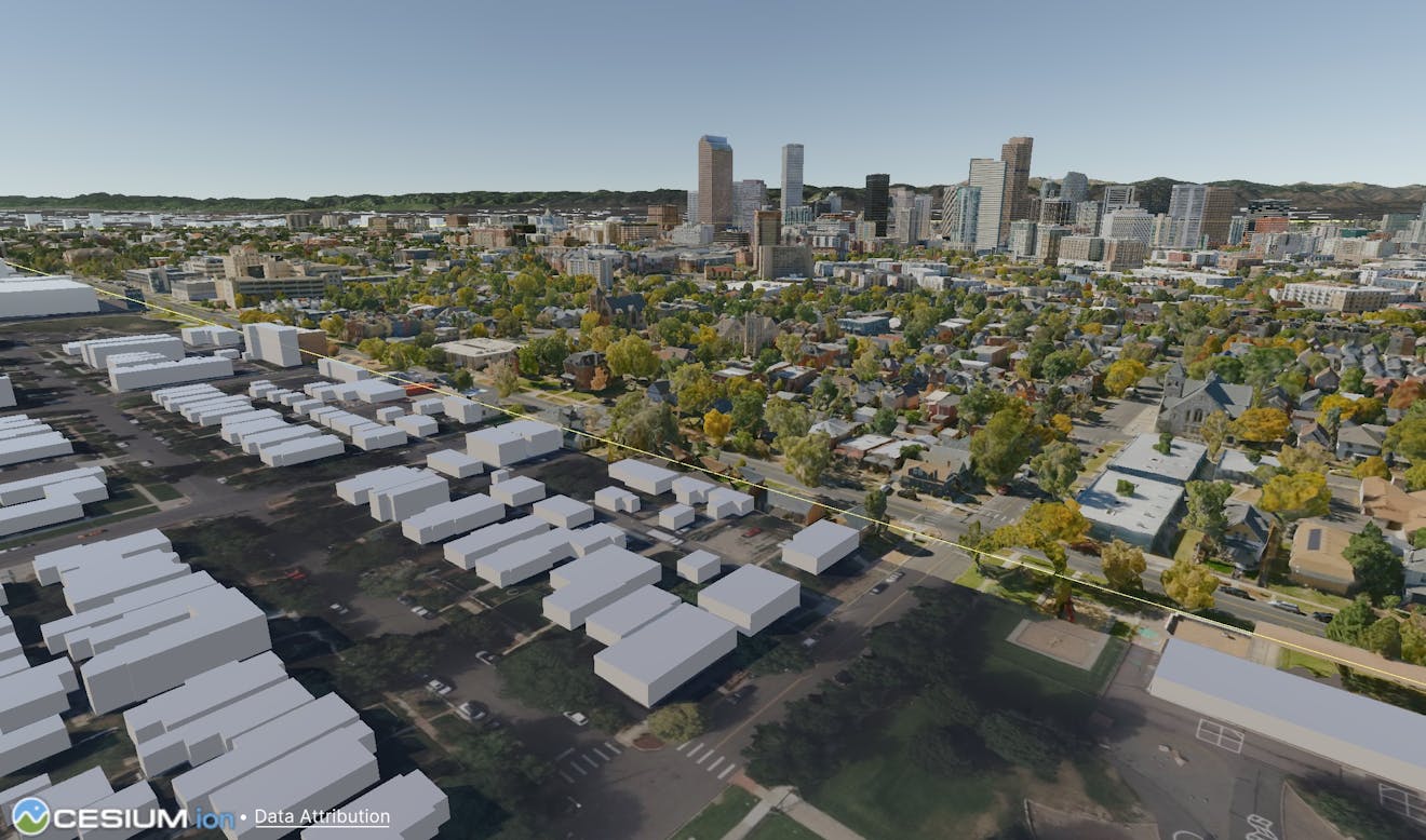 3D scene of buildings in Denver in Cesium for Unity
