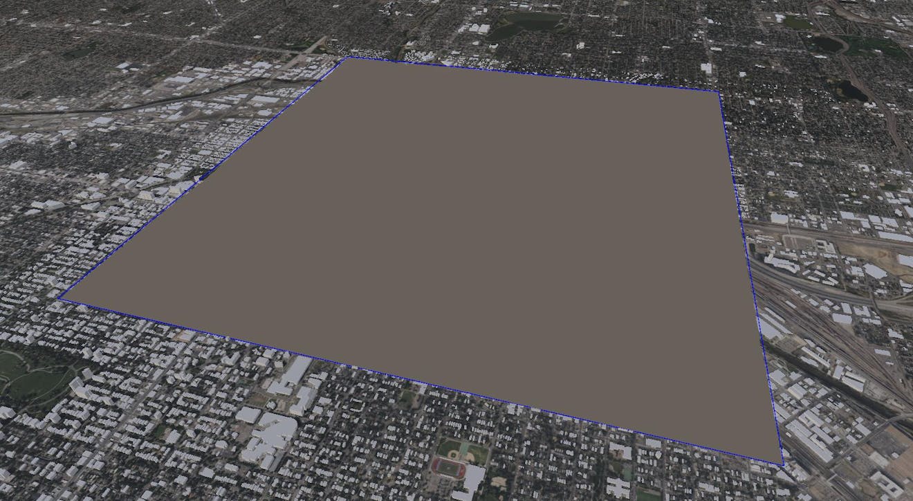 a portion of 3D Denver buildings with a polygon removed