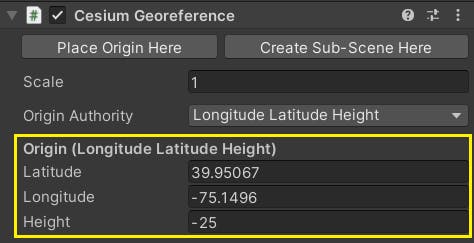 Cesium for Unity tutorial: Building an App for Magic Leap 2. Set the origin coordinates.