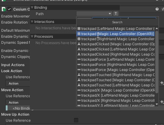 Cesium for Unity tutorial: Building an App for Magic Leap 2. Select the Magic Leap Controller trackpad as the input.