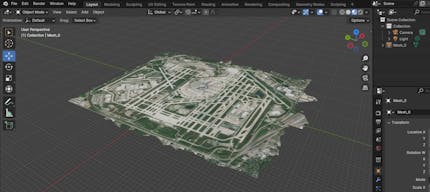 Editing real-world data from Cesium in Blender: Chicago O’Hare International Airport in Blender, clipped from Cesium ion as a glTF model and joined into a single Blender mesh.