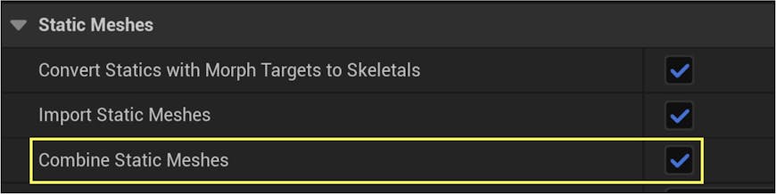 Enable Combine Static Meshes to ensure that tiles are merged into a single static mesh in UEFN.