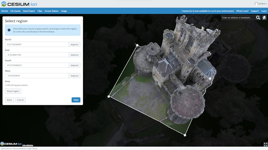 Clipping a model of Butron Castle with Cesium ion (source: Sketchfab, by user 333DDD, CC BY 4.0)