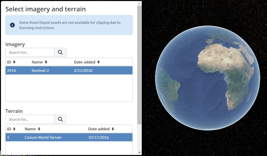 Cesium ion clipping: creating a clip from Cesium World Terrain and Sentinel-2 imagery