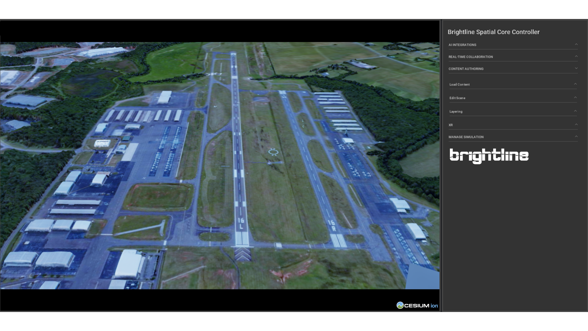 Runway visualized with Cesium for Omniverse in Brightline Interactive's SpatialCore app.