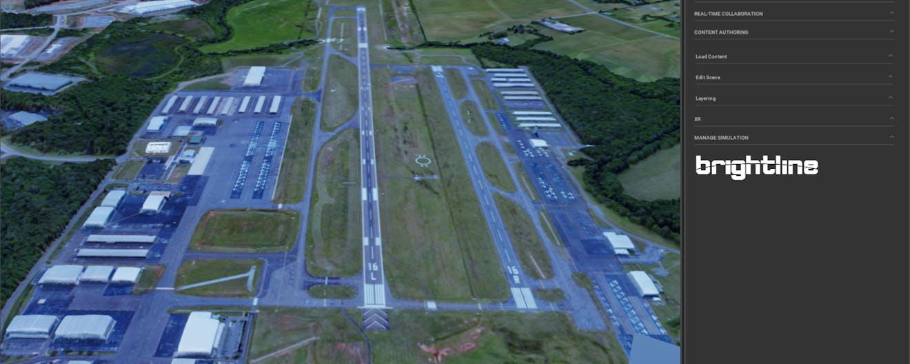 Runway visualized with Cesium for Omniverse in Brightline Interactive's SpatialCore app.