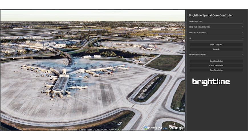 Airport visualized with Cesium for Omniverse in Brightline Interactive's SpatialCore app.