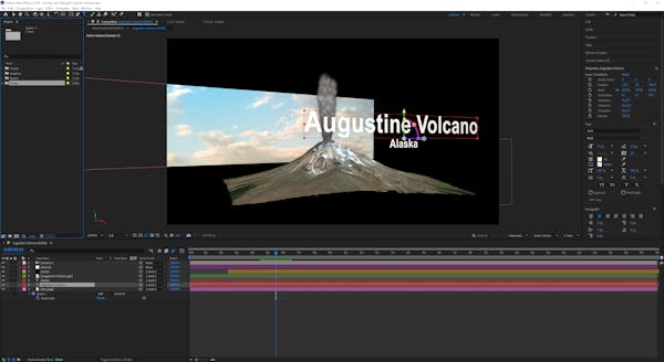 Cesium ion clipping: In this example, we showcase some facts about Augustine Volcano using animated 3D text and camera movement.