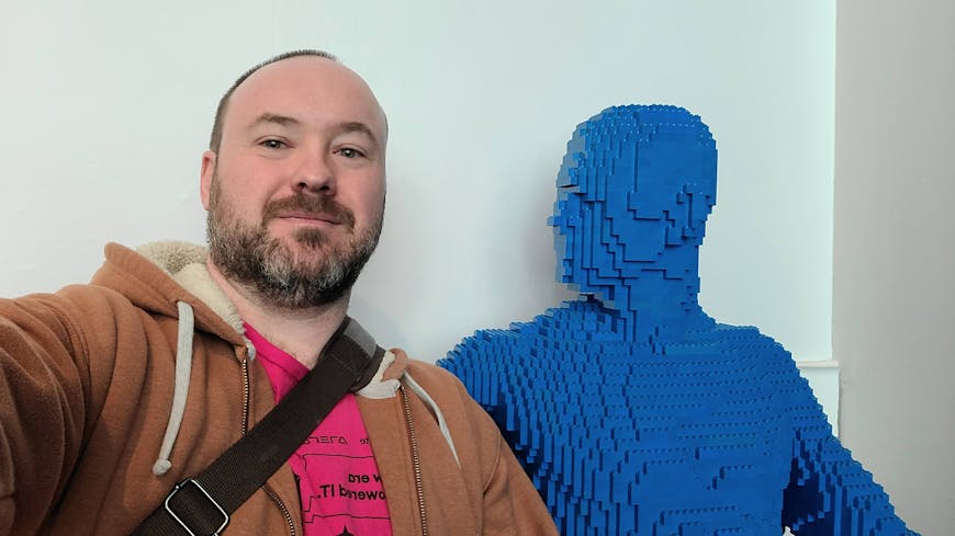 Mike Frederick at the Lego exhibit at Franklin Institute: The Art of the Brick