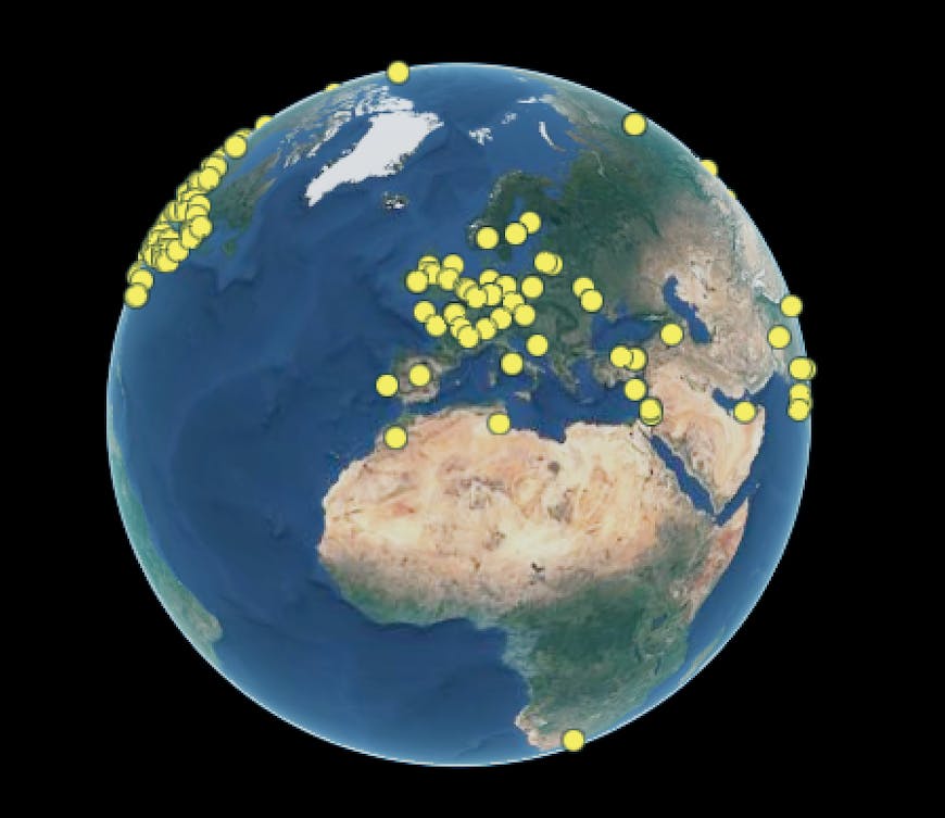 Locations of CesiumJS contributors around the world since 2019.