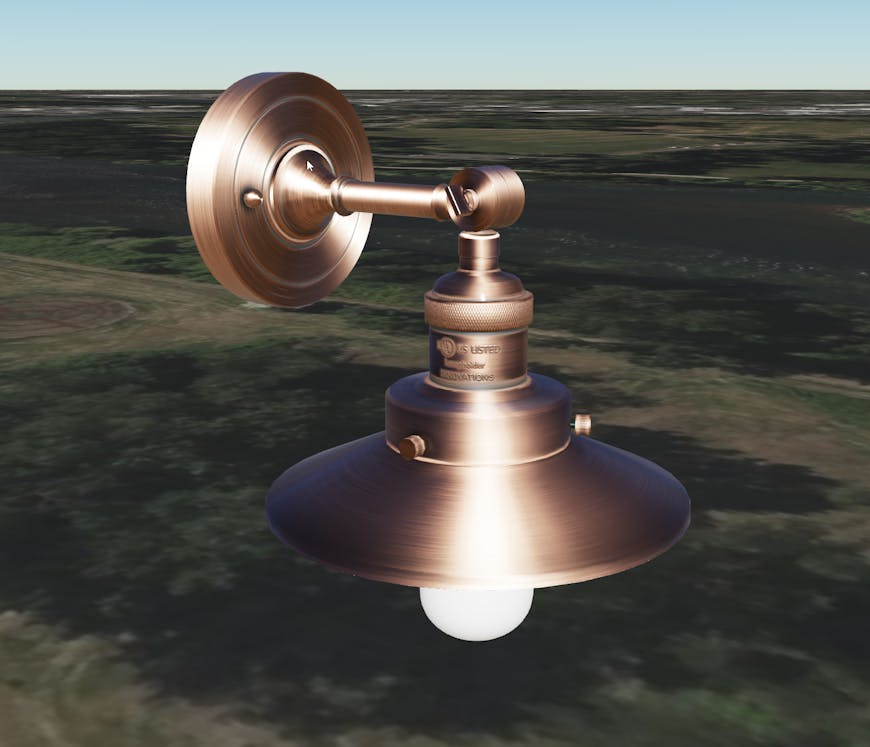 The Anisotropy Barn Lamp sample model rendered in CesiumJS, highlighting recent improvements to image-based lighting.