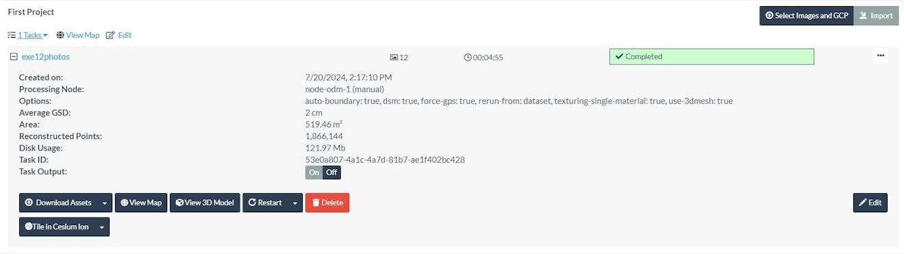 WebODM dialog processing