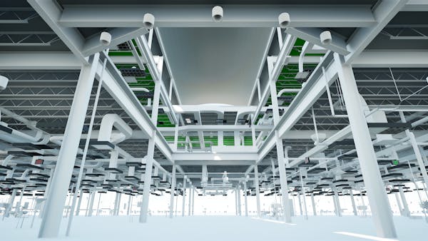 3D rendering of sample IFC data, including structure and MEP as 3D Tiles.