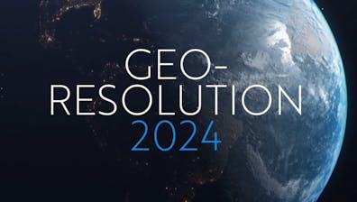 Geo-Resolution 2024 text over a globe background