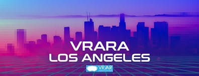 VRARA Los Angeles chapter webpage hero, with the city skyline in blue, purple, and pink in the background.