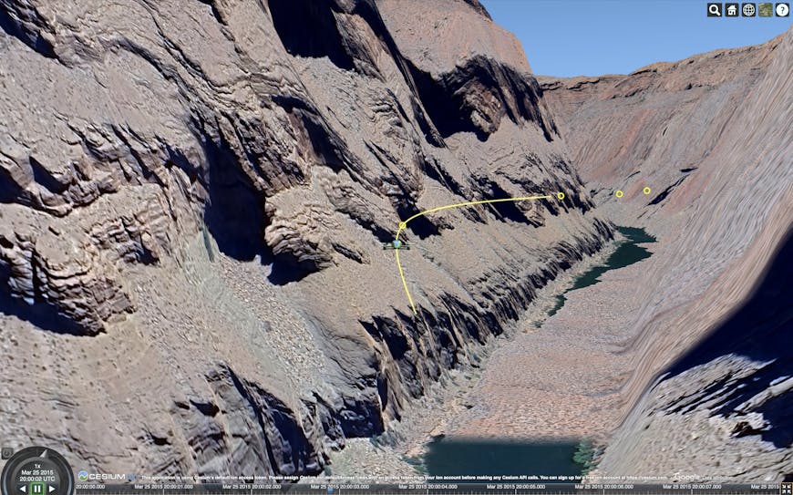 The new CallbackPositionProperty allows Entities to lazily evaluate a position. Here, it’s used to track a drone flying through the Grand Canyon, as visualized using Google Photorealistic 3D Tiles.