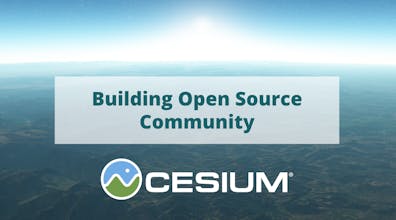 Opening slide from Gabby Getz's lecture at Swarthmore College, October 2024. The title is "Building Open Source Community," above the Cesium logo.