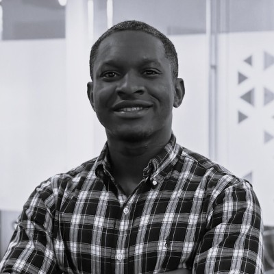 Headshot of Osarodion Victory Igbinobaro in black and white