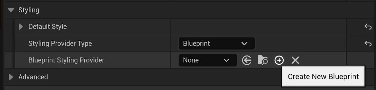 Set the Styling Provider Type to Blueprint