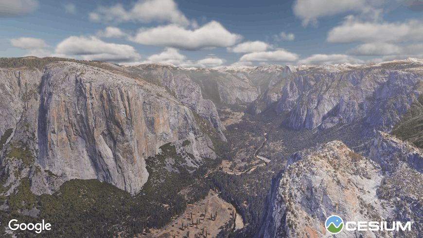 Yosemite National Park, California, United States, visualized with Photorealistic 3D Tiles using Cesium for Unity.