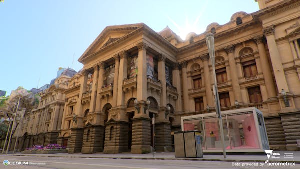 Cesium for Omniverse - High resolution street-level photogrammetry model of Melbourne Town Hall (0.6cm) rendered in Omniverse with real time ray tracing. The photogrammetry model was generated from street-level and aerial images by Aerometrex.