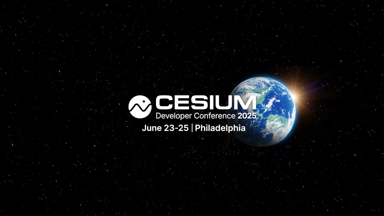 Cesium Developer Conference 2025, June 23-25, Philadelphia, on black background with stars and Earth
