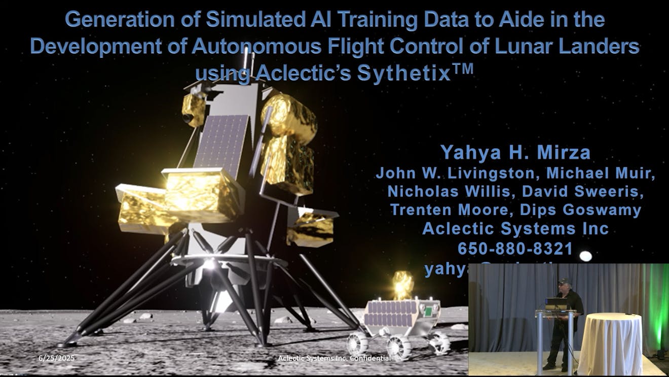2025 Cesium Developer Conference: Generation of Simulated AI Training Data to Aid in the Development of Autonomous Flight Control of Lunar Landers using Aclectic’s SynthetixTM