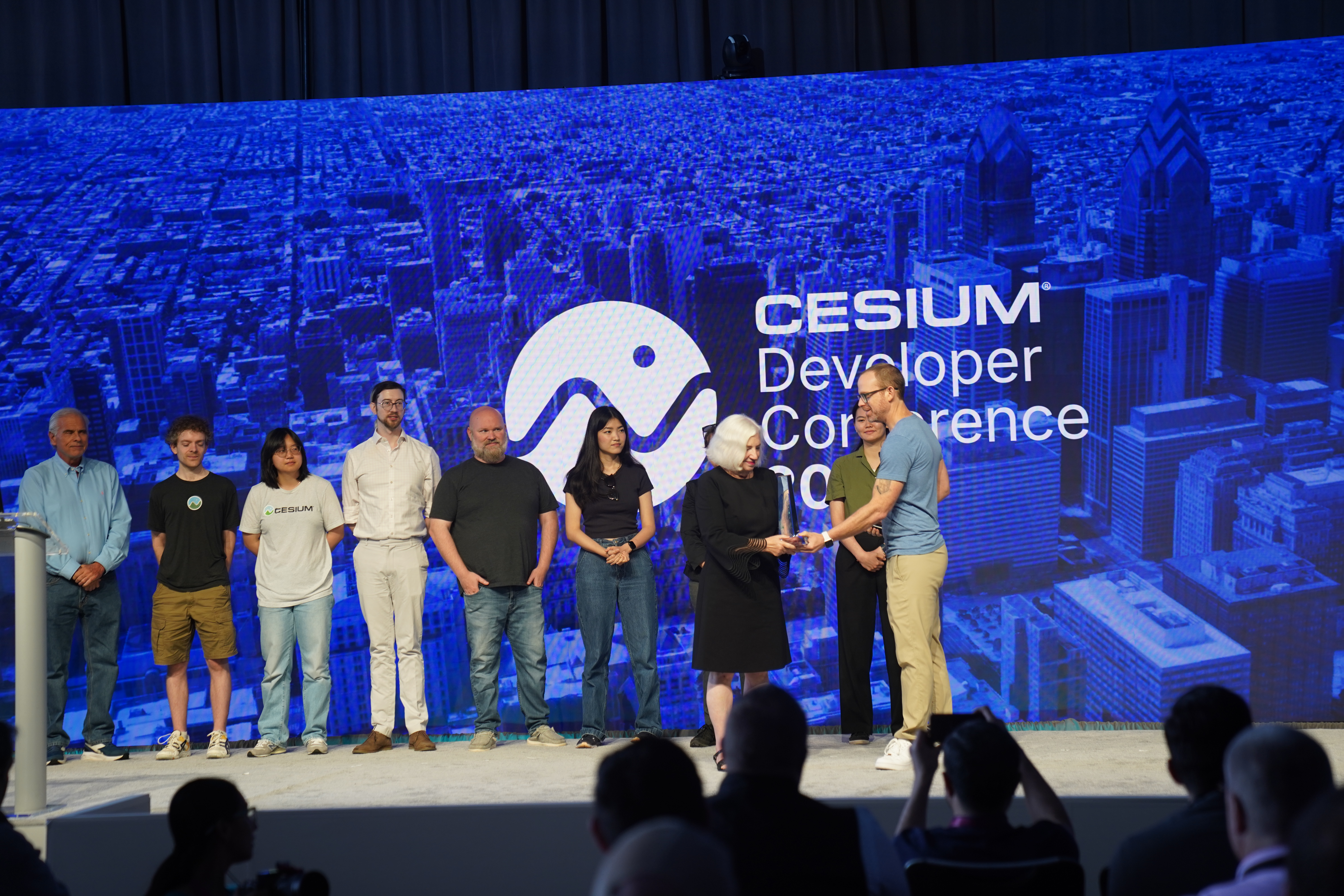 2025 Cesium Developer Conference: Some of Dr. Norm Badler’s former students gathered as we presented the Bentley Lifetime Achievement Award to Norm’s wife, Ginny Badler.